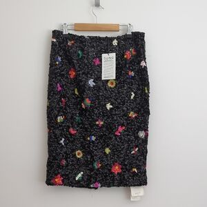 SUNO Black Floral Sequin Pencil Skirt